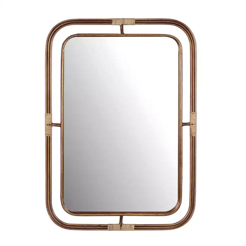 Metal and Rattan Mirror Brown