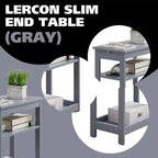 Slim Wood Side End Table with Storage Shelves & Pull-Out Tray, Nightstand for Bedroom, Living Room