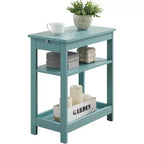 Slim Wood Side End Table with Storage Shelves & Pull-Out Tray, Nightstand for Bedroom, Living Room