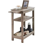 Slim Wood Side End Table with Storage Shelves & Pull-Out Tray, Nightstand for Bedroom, Living Room