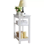 Slim Wood Side End Table with Storage Shelves & Pull-Out Tray, Nightstand for Bedroom, Living Room