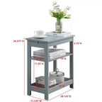 Slim Wood Side End Table with Storage Shelves & Pull-Out Tray, Nightstand for Bedroom, Living Room