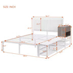 Full-Size Metal Platform Bed with Two-Level Storage Shelves and Wooden Storage Cabinet