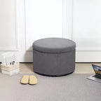 Storage Ottoman with Lid, 24 Inches Round Pouf Ottoman with Storage, Upholstered Corduroy Foot Rest Stool for Living Room, Bedroom