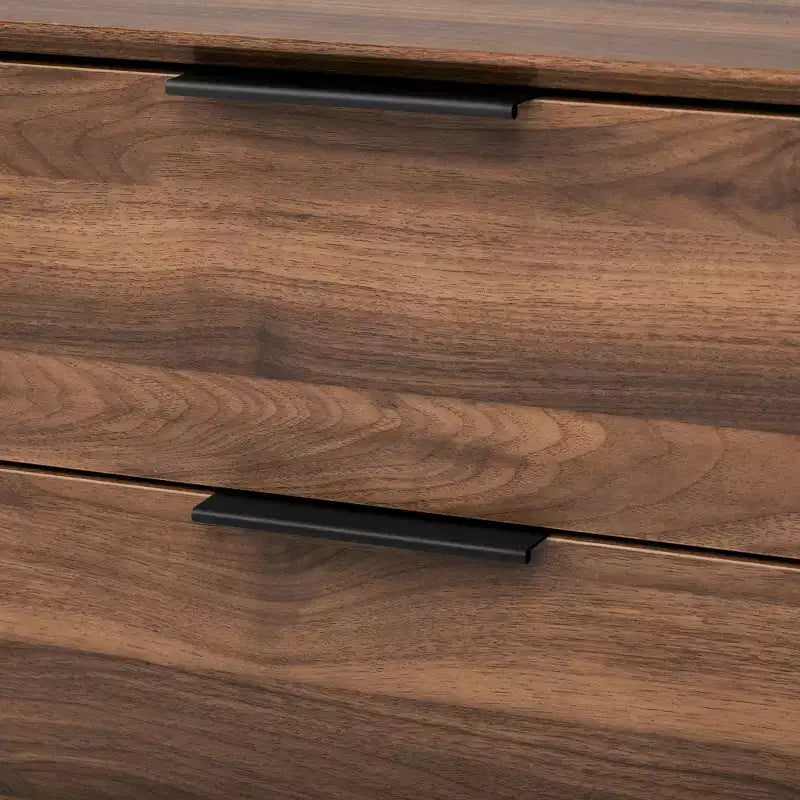 Modern TV Stand for TVs up to 80'', TV Media Console with 2 Glass Doors, Entertainment Center with 2 Drawers & Storage Cabinet, Walnut