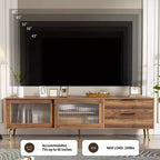 Modern TV Stand for TVs up to 80'', TV Media Console with 2 Glass Doors, Entertainment Center with 2 Drawers & Storage Cabinet, Walnut
