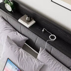 Solid and Stable Queen Size Bed Frame, Storage Headboard with Charging Station, Noise Free, No Box Spring, Easy Assembly