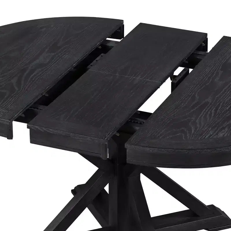 Retro Style Dining Table with Extendable Table and 4 Upholstered Chairs