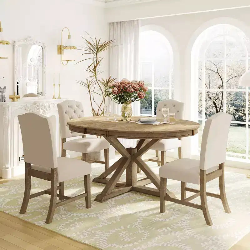 Retro Style Dining Table with Extendable Table and 4 Upholstered Chairs