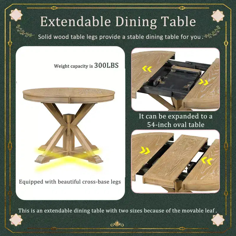 Retro Style Dining Table with Extendable Table and 4 Upholstered Chairs