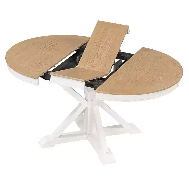 Retro Style Dining Table with Extendable Table and 4 Upholstered Chairs