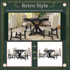 Retro Style Dining Table with Extendable Table and 4 Upholstered Chairs