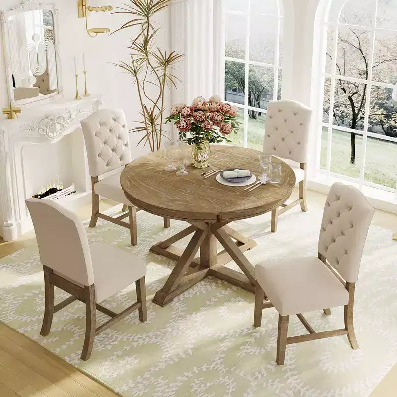 Retro Style Dining Table with Extendable Table and 4 Upholstered Chairs