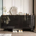 Gloss Dresser with Marble Accents 6 Drawers Storage Cabinet for Bedroom, Living Room, and Kitchen