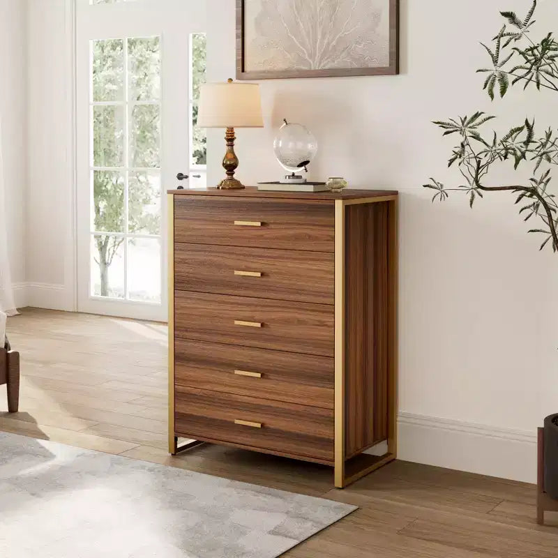 42 Chest 5-Drawers Dresser Accent Cabinet Walnut