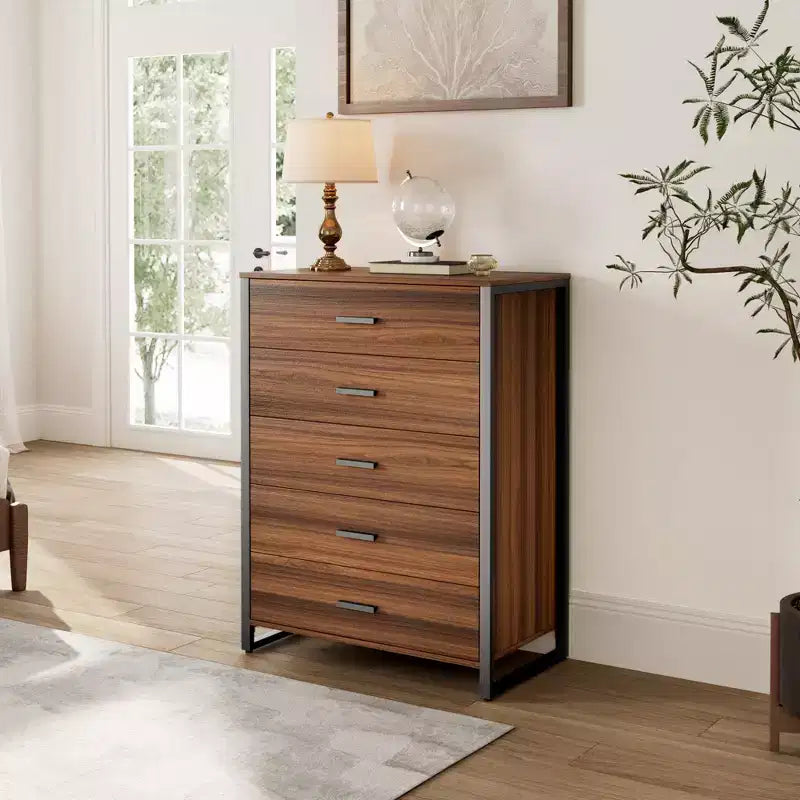 42 Chest 5-Drawers Dresser Accent Cabinet Walnut