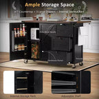 54.5 Black Farmhouse Kitchen Island with Drop Leaf, Rolling Kitchen Cart on Wheels for Home Kitchen Dining Room