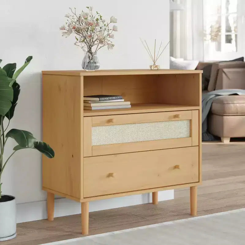 SENJA Dresser Rattan Look Brown 31.5x15.7x31.5 Solid Wood Pine