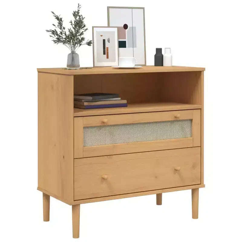 SENJA Dresser Rattan Look Brown 31.5x15.7x31.5 Solid Wood Pine