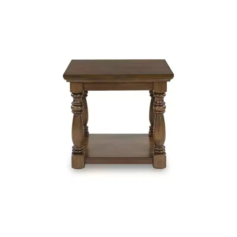 Sturlayne Traditional Rectangular End Table - Two-Tier Side Table with Decorative Posts, Brown