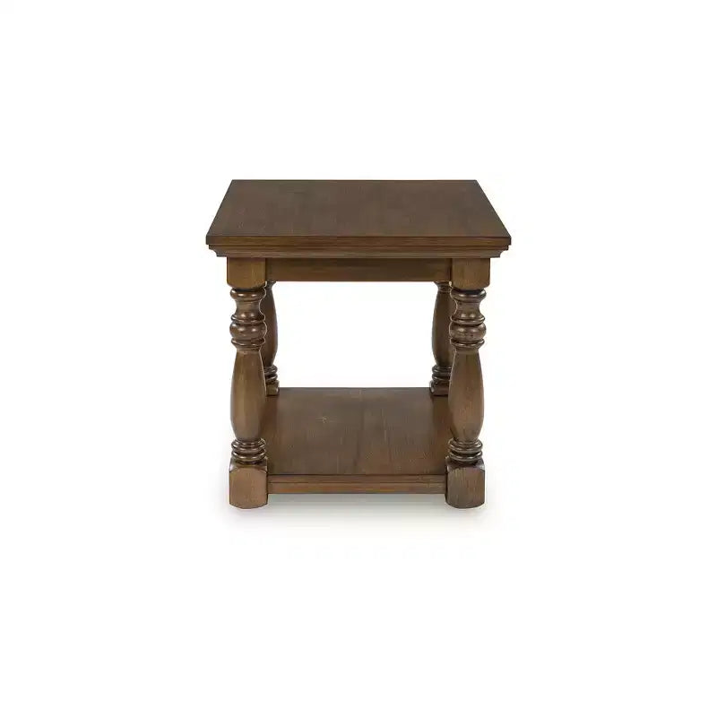 Sturlayne Traditional Rectangular End Table - Two-Tier Side Table with Decorative Posts, Brown