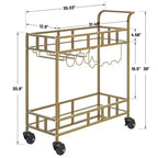 2 Tier Rolling Wine Bar Cart for Home, Small Alcohol Liquor Cart with Mirrored Shelves, Wine Racks & Glass Holder
