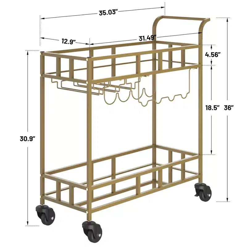 2 Tier Rolling Wine Bar Cart for Home, Small Alcohol Liquor Cart with Mirrored Shelves, Wine Racks & Glass Holder
