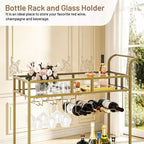 2 Tier Rolling Wine Bar Cart for Home, Small Alcohol Liquor Cart with Mirrored Shelves, Wine Racks & Glass Holder