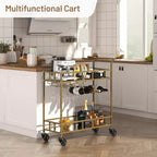 2 Tier Rolling Wine Bar Cart for Home, Small Alcohol Liquor Cart with Mirrored Shelves, Wine Racks & Glass Holder
