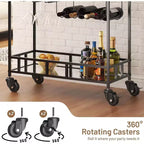 2 Tier Rolling Wine Bar Cart for Home, Small Alcohol Liquor Cart with Mirrored Shelves, Wine Racks & Glass Holder