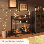 2 Tier Rolling Wine Bar Cart for Home, Small Alcohol Liquor Cart with Mirrored Shelves, Wine Racks & Glass Holder