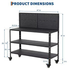 Workbench with Pegboard, Steel Frame Work Table w/ Storage Shelves for Garage & Workshop