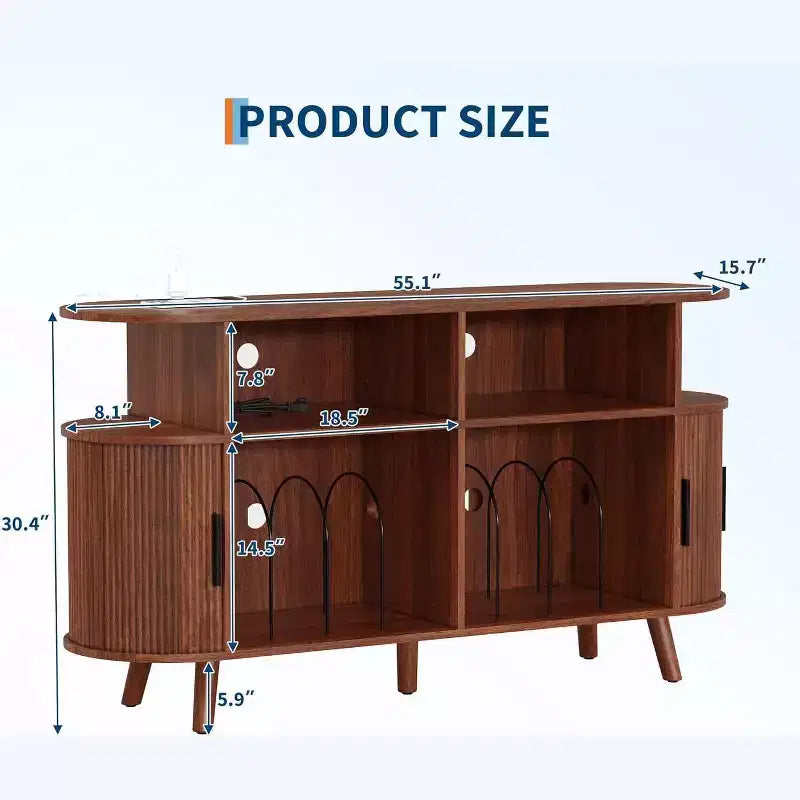 6-Bottle Storage Cabinet w/ Glass Holder & Open Shelves for Kitchen, Dining Room & Living Area