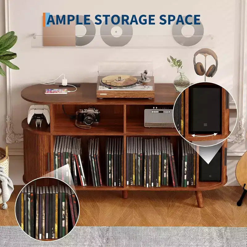 6-Bottle Storage Cabinet w/ Glass Holder & Open Shelves for Kitchen, Dining Room & Living Area