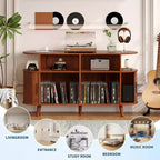 6-Bottle Storage Cabinet w/ Glass Holder & Open Shelves for Kitchen, Dining Room & Living Area