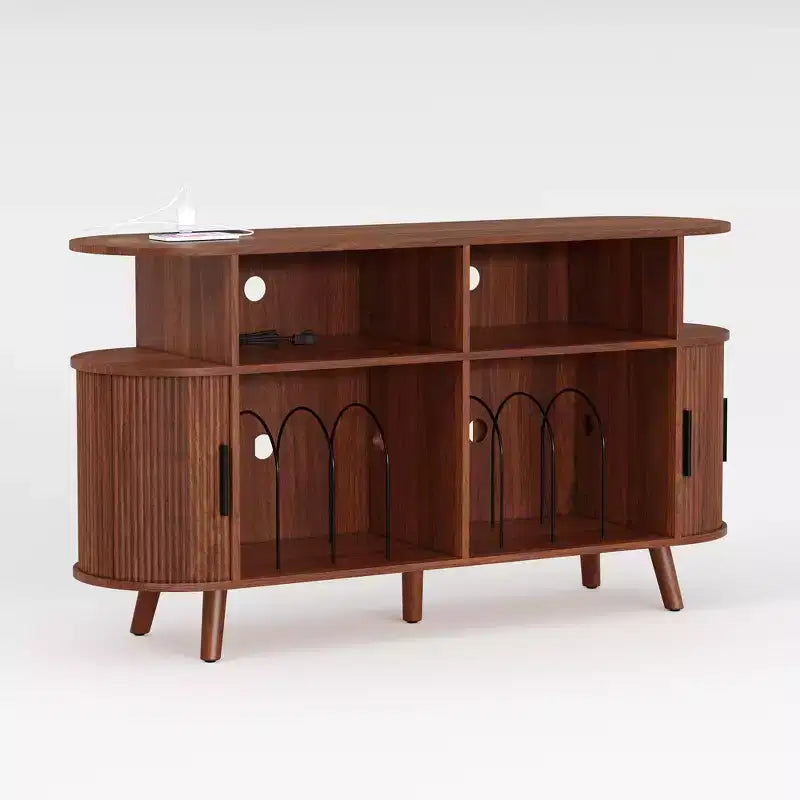 6-Bottle Storage Cabinet w/ Glass Holder & Open Shelves for Kitchen, Dining Room & Living Area