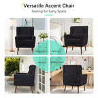 Chenille Accent Chair, Modern Lounge Armchair with Throw Pillow, Ergonomic Back, Tapered Wood Legs, Reading Chair for Living Room, Bedroom