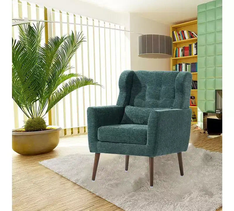 Chenille Accent Chair, Modern Lounge Armchair with Throw Pillow, Ergonomic Back, Tapered Wood Legs, Reading Chair for Living Room, Bedroom