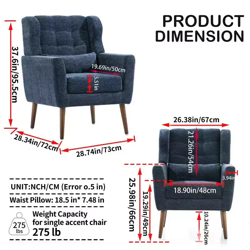 Chenille Accent Chair, Modern Lounge Armchair with Throw Pillow, Ergonomic Back, Tapered Wood Legs, Reading Chair for Living Room, Bedroom