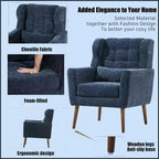 Chenille Accent Chair, Modern Lounge Armchair with Throw Pillow, Ergonomic Back, Tapered Wood Legs, Reading Chair for Living Room, Bedroom