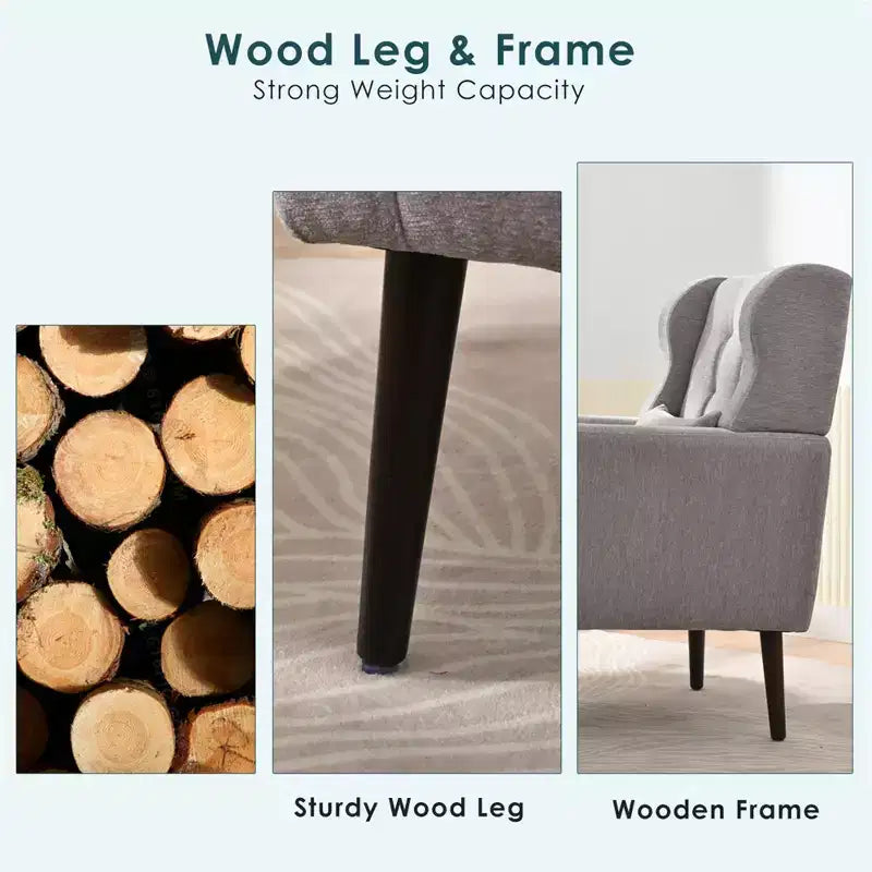 Chenille Accent Chair, Modern Lounge Armchair with Throw Pillow, Ergonomic Back, Tapered Wood Legs, Reading Chair for Living Room, Bedroom