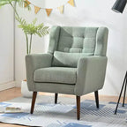 Chenille Accent Chair, Modern Lounge Armchair with Throw Pillow, Ergonomic Back, Tapered Wood Legs, Reading Chair for Living Room, Bedroom