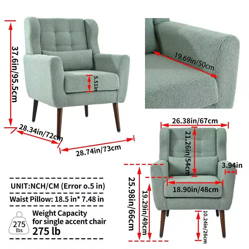 Chenille Accent Chair, Modern Lounge Armchair with Throw Pillow, Ergonomic Back, Tapered Wood Legs, Reading Chair for Living Room, Bedroom