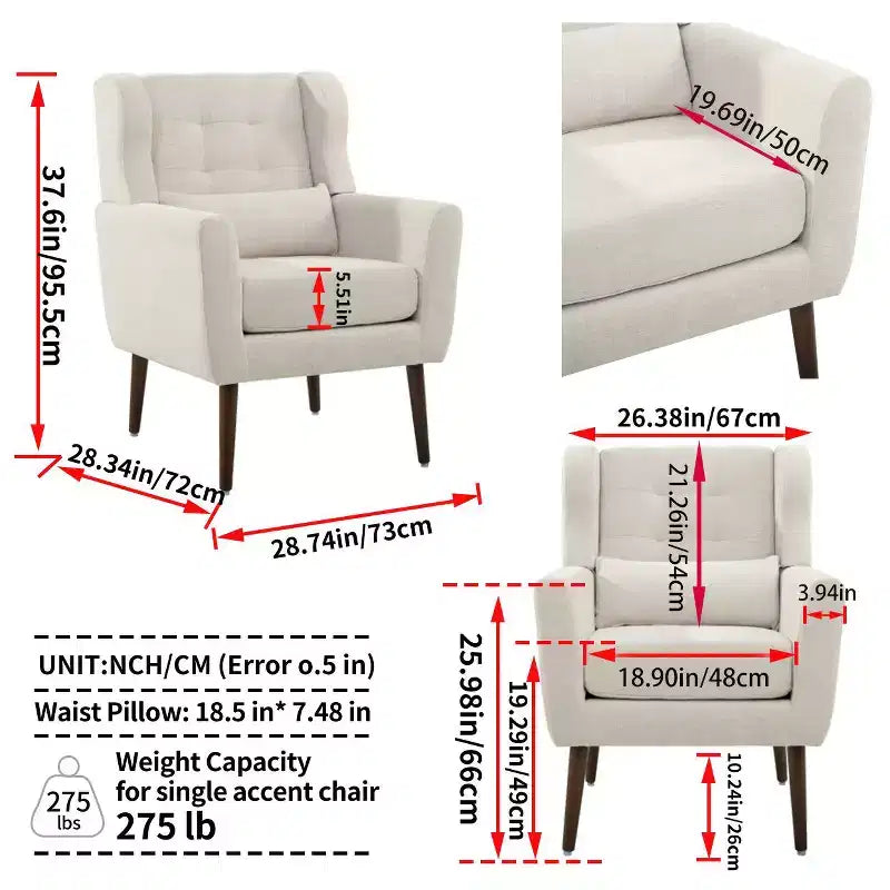 Chenille Accent Chair, Modern Lounge Armchair with Throw Pillow, Ergonomic Back, Tapered Wood Legs, Reading Chair for Living Room, Bedroom