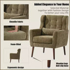 Chenille Accent Chair, Modern Lounge Armchair with Throw Pillow, Ergonomic Back, Tapered Wood Legs, Reading Chair for Living Room, Bedroom