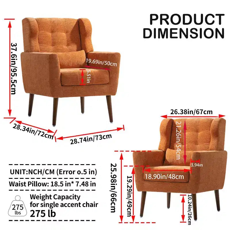 Chenille Accent Chair, Modern Lounge Armchair with Throw Pillow, Ergonomic Back, Tapered Wood Legs, Reading Chair for Living Room, Bedroom
