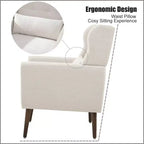 Chenille Accent Chair, Modern Lounge Armchair with Throw Pillow, Ergonomic Back, Tapered Wood Legs, Reading Chair for Living Room, Bedroom