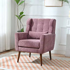 Chenille Accent Chair, Modern Lounge Armchair with Throw Pillow, Ergonomic Back, Tapered Wood Legs, Reading Chair for Living Room, Bedroom