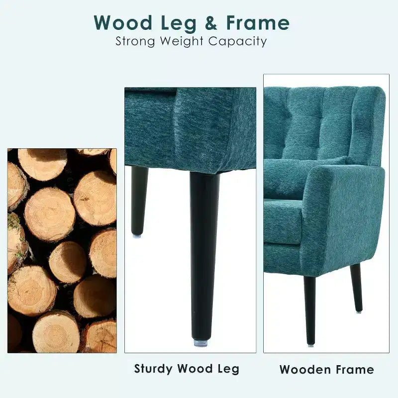 Chenille Accent Chair, Modern Lounge Armchair with Throw Pillow, Ergonomic Back, Tapered Wood Legs, Reading Chair for Living Room, Bedroom