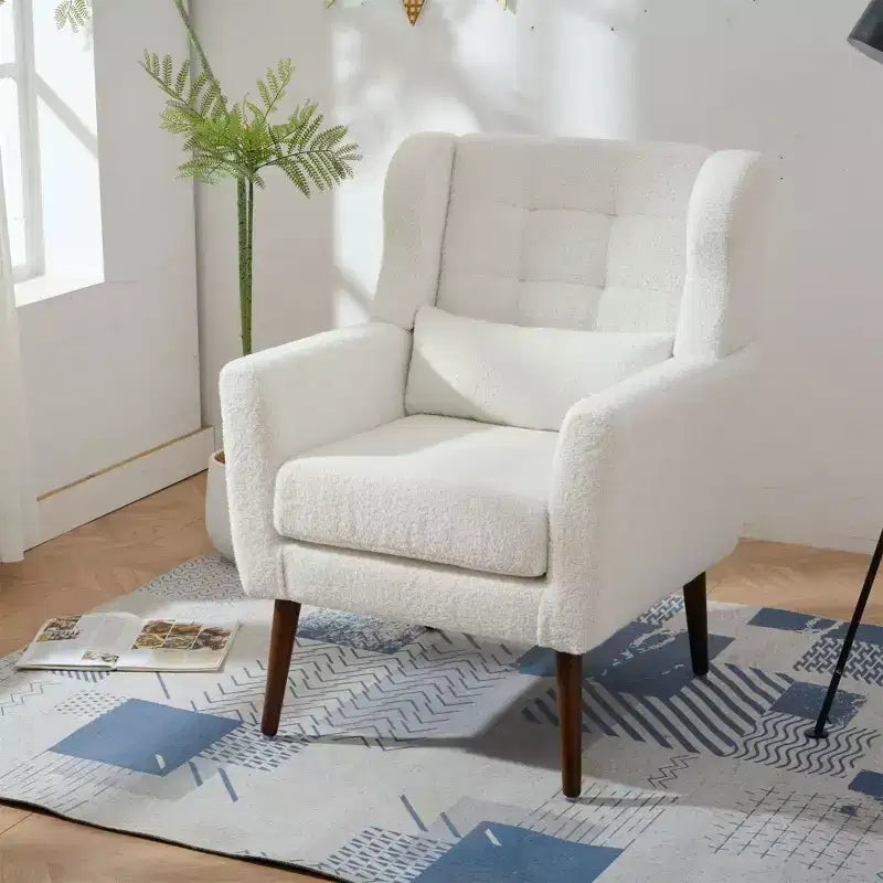 Chenille Accent Chair, Modern Lounge Armchair with Throw Pillow, Ergonomic Back, Tapered Wood Legs, Reading Chair for Living Room, Bedroom